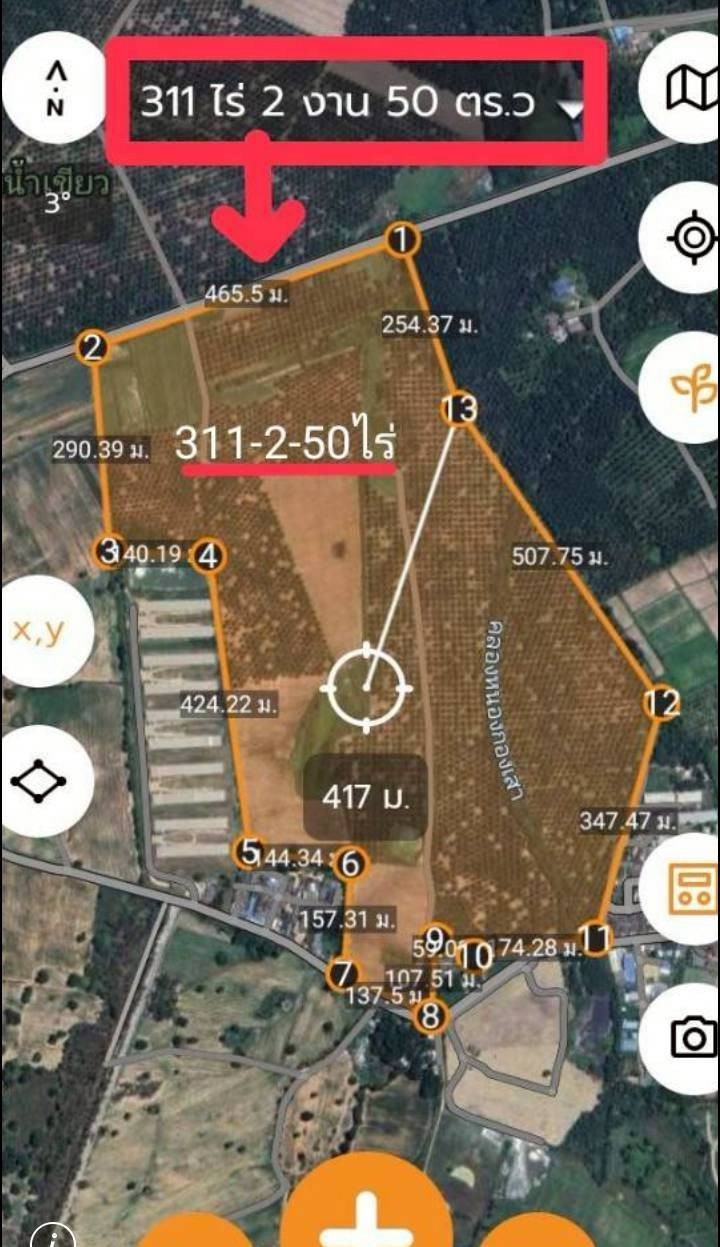春武里府 |【黄色区】Ban Bueng县 土地出售 311-2-50莱 200万泰铢/莱