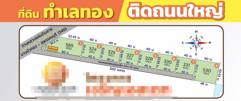 巴吞他尼府 | Lad Lum Kaew县，紧邻主路工厂用地出售 327～530平哇 32,000泰铢/平方哇