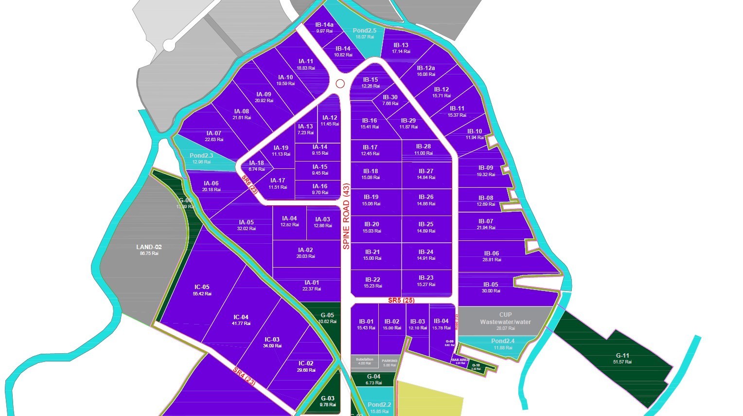 北榄府 | Bang Bo分区，工业园区里工厂用地出售 6 莱 – 214 莱 每莱 13,500,000 泰铢